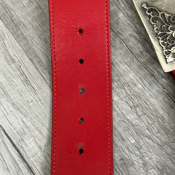 Guido Angeloni Red Leather Belt Statement Buckle Made in Italy Medium - Picture 8 of 10